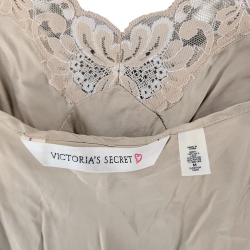 90s Victoria's Secret Ivory Slip Gown Women's M Silk Lace Y2K Babydoll Tan Beige - Picture 5 of 8