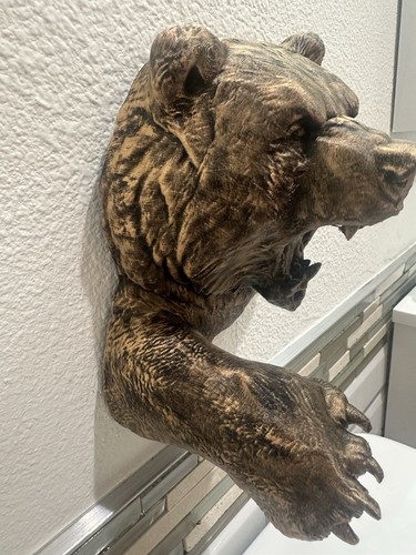 Grizzly Bear Head 8x7x5 Wall Mount Hanging Sculpture Cabin Lake House Decor Art - Picture 3 of 6