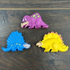 Post 1990 Flintstones Fruity Pebbles Dinosaur Cereal Premium Toys - Lot of 3 Vtg