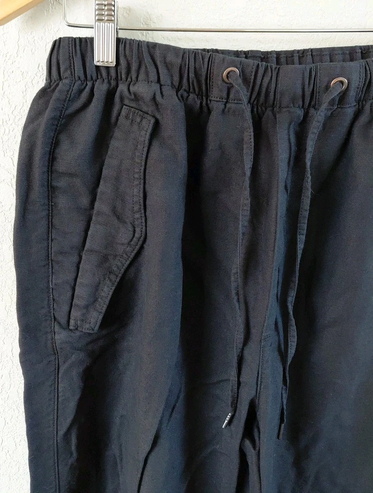 Pantalones de chándal Gap negros de lino y algodón con cordón para mujer talla pequeña alta cómoda Foto 2 de 4