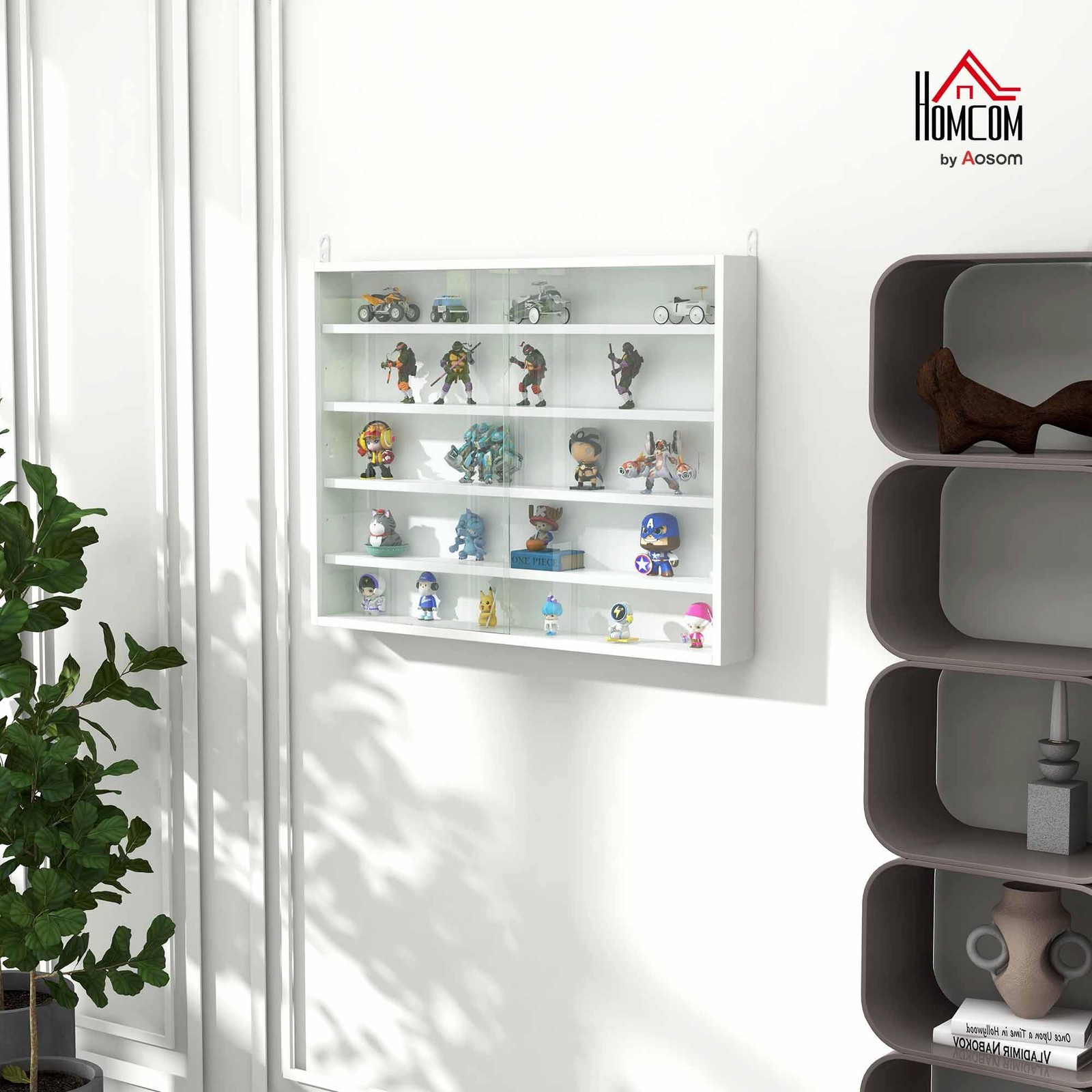 HOMCOM 5-Tier Wall Mounted Display Cabinet| Case with 4 5-Tier| White view 2
