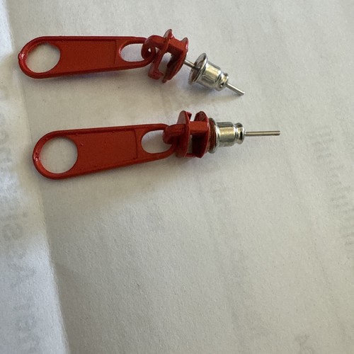 Small Light Green Metal Zipper Stud Earrings - Picture 2 of 7