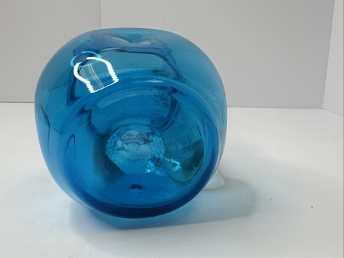 Blue Hand Blown Glass Pitcher Bischoff? 4 1/2 Inches ZZ16 - Picture 5 of 7