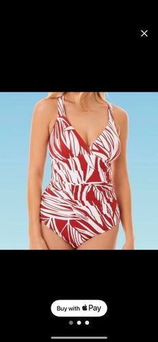 Dreamsuit One Piece Swimsuit Red White Tropical Slimming Control Women’s Size 8 - Picture 3 of 7