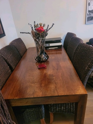 Solid Oak Wood Dining Table With 6 Chairs - Picture 3 of 6