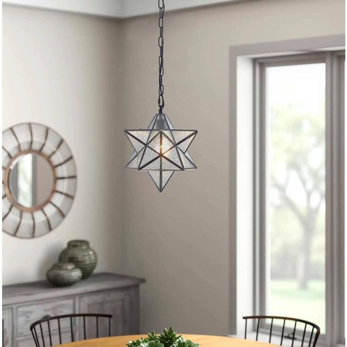aiwen 12 In. Modern Black 1-Light Geometric Moravian Star Pendant Light Creative - Picture 4 of 8