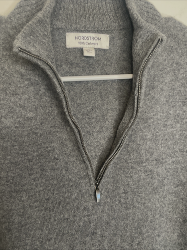 Nordstrom 100% Kaschmir Herren Quarter Zip Pullover Gr. M grau modern leise Luxus - Bild 5 von 12