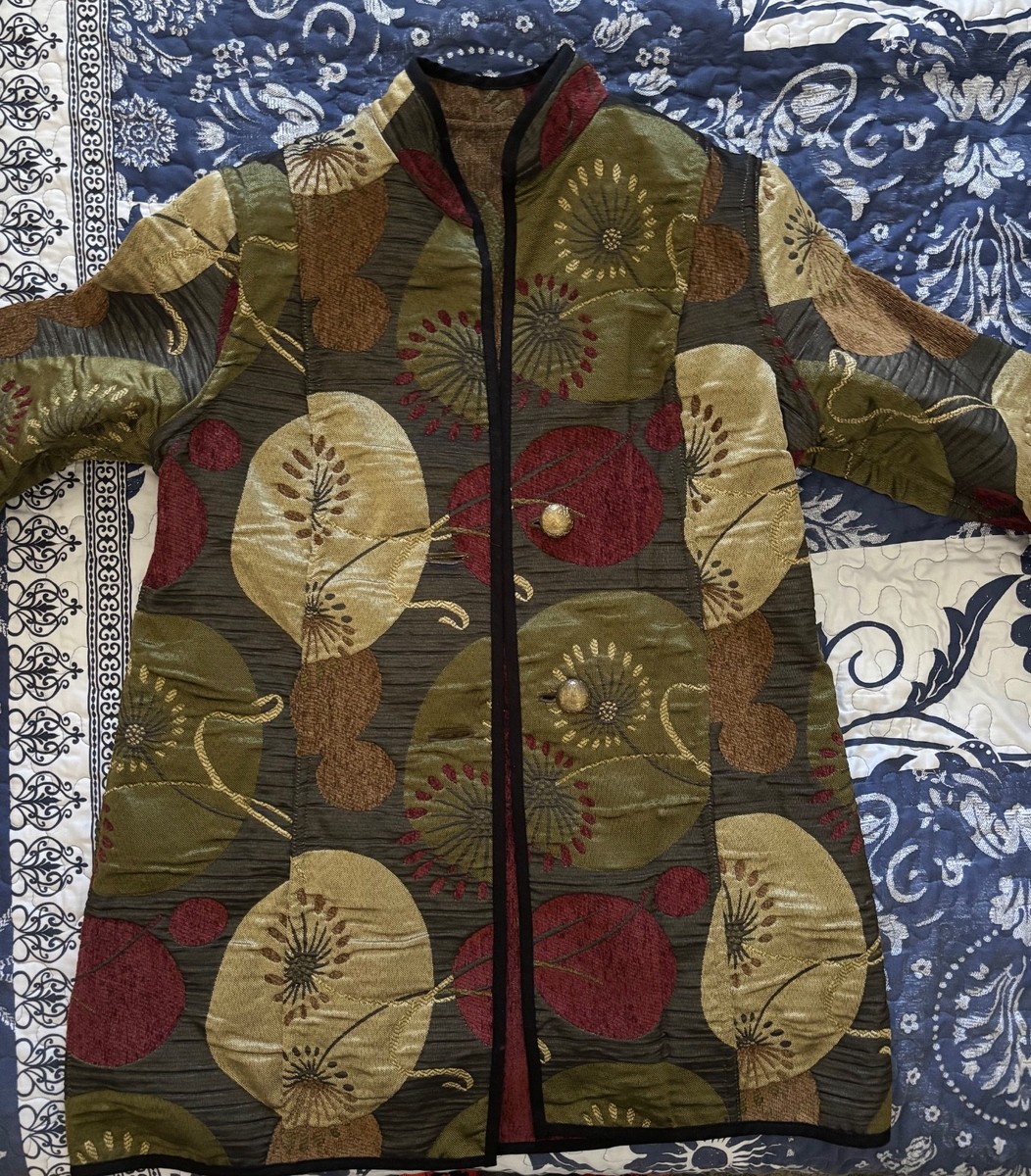Trimdin Reversible Artisan Tapestry Jacket Large Lilly Pad Collection Autumn USA View 6