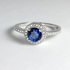 Wedding Ring LabCreated Blue Sapphire 14K White Gold Plated 2Ct Round Women's
