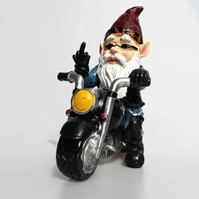 Naughty Gnome Riding Motorcycle Statue Funny Resin Crafts Home Garden Decoration