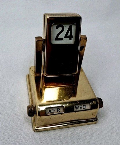 Vintage Perpetual Goldtone Metal Flip Desk Calender / Japan/ Works Great