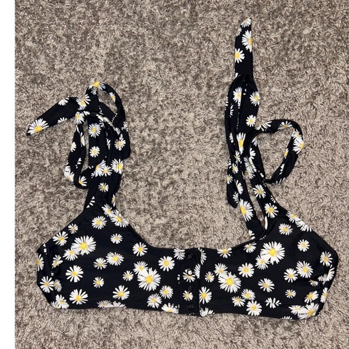 No Boundaries Daisy Bikini Oberteil Bindebänder schwarz Blumen Schwimmen Sommer L - Bild 1 von 6