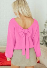 New Pink Bow Back Valentines Sweater pick S M L XL