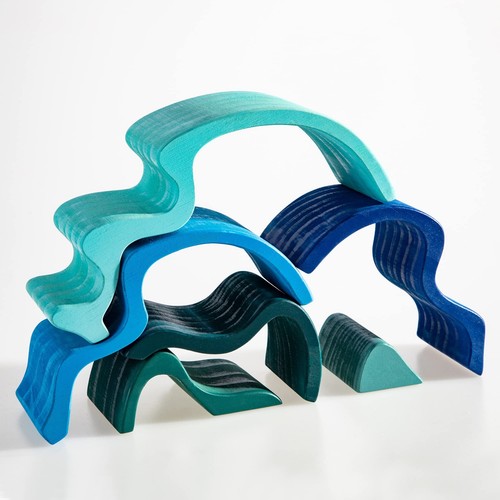 Wooden Rainbow Stacking Toy, Water Wave Elements Wooden Stacker, Various Shap... - Picture 5 of 7