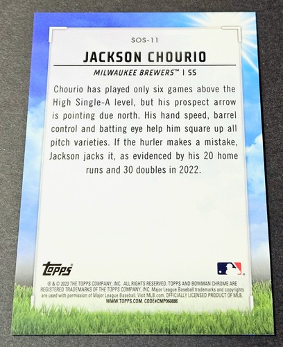2023 Bowman Chrome Blue /150 Mojo Sights September Jackson Chourio Rookie #SOS - Bild 2 von 2