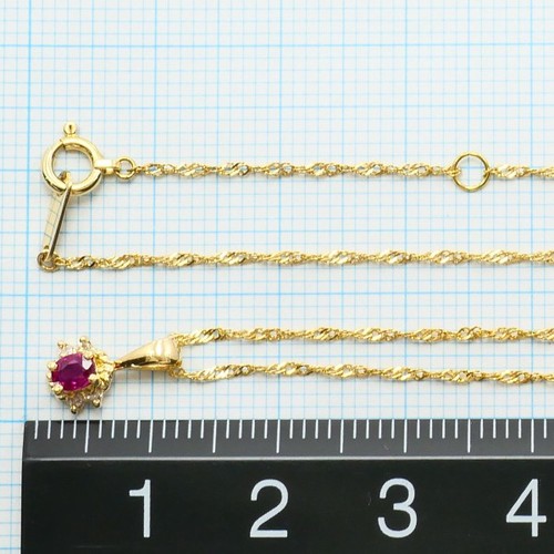 Jewelry 18K Yellow gold Necklace Ruby Diamond About42cm Free shipping Used - Picture 5 of 5