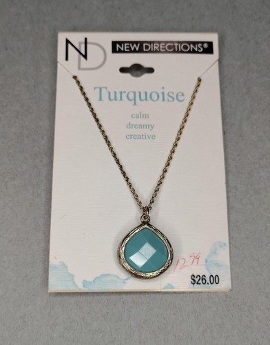 New Directions Turquoise Pendant Necklace Gold Tone Chain Calm Creative Jewelry - Picture 10 of 12