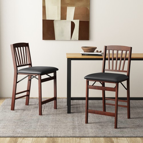 Set of 2 Counter Height Chairs Folding Kitchen Island Stool w/ Padded Seat - Picture 3 of 8