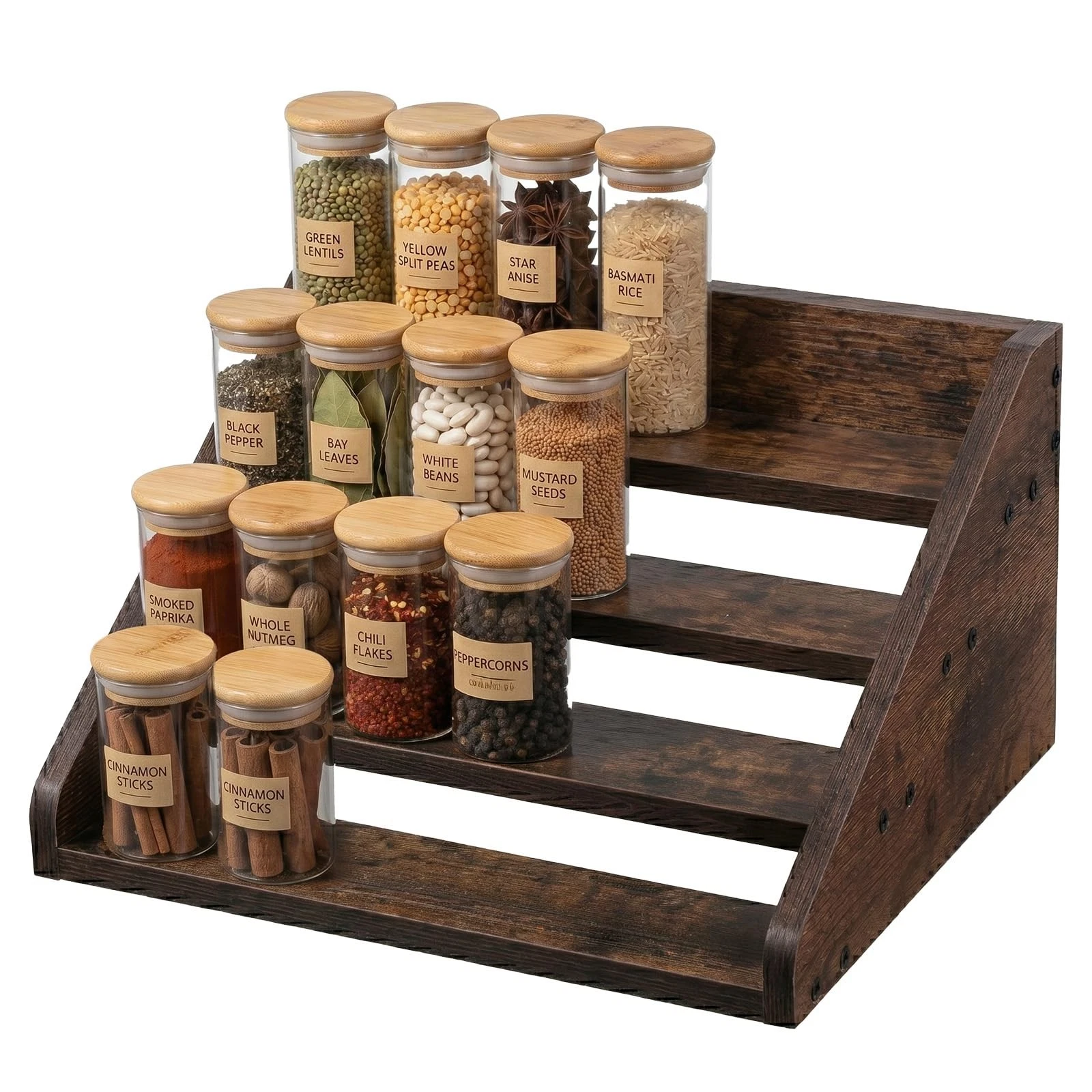 4 Tier Wood Spice Rack, 13 x 10 x 6.5 Inch Wooden Tiered Spice Rack Organizer...