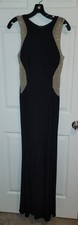 XSCAPE BLACK GOLD BEADED ILLUSION SIDES FORMAL EVENING GOWN MAXI DRESS SIZE 8