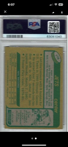 1980 Topps #176 Dave Christian Winnipeg Jets Rookie USA Hockey Team PSA 9 MINT - Bild 2 von 2