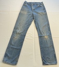 VTG Distressed Wrangler Blue Jeans Cowboy Cut 13MWZ USA 30X34 Fits 28X32.5