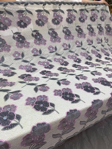 YQOINFKS Sequin Lace Swiss Voile Fabric 5 Yards Flannel Embroidery With Stones - Picture 6 of 17