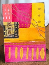Original ACEO Mixed Media Abstract Art Card Sunshine Pink Yellow Collage OOAK