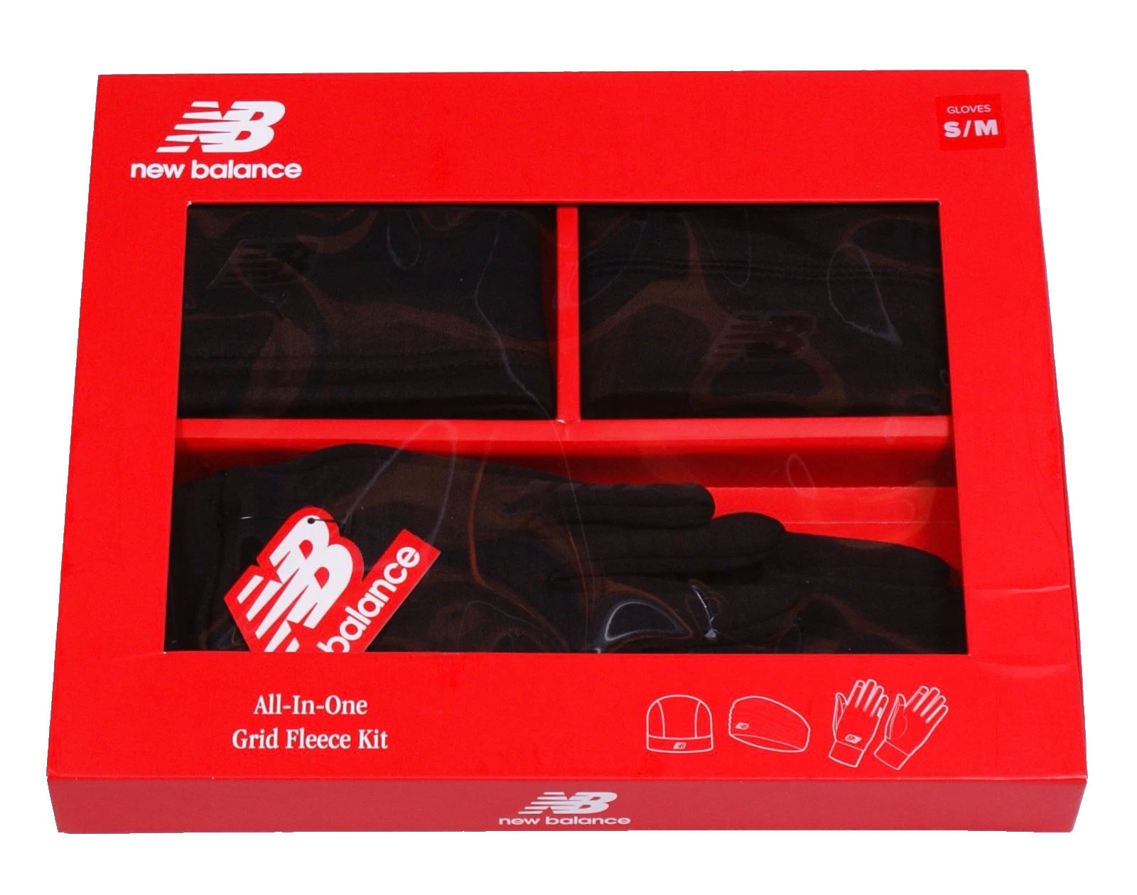 New Balance Men's S/M Black Grid Fleece Beanie Neck Tube & Gloves