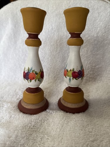 "Juego de 2 candelabros pintados a mano colores otoño motivo fruta 7""" - Imagen 3 de 9