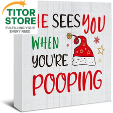 Christmas Bathroom Decorations - Funny Christmas Decor, He Sees You When You're