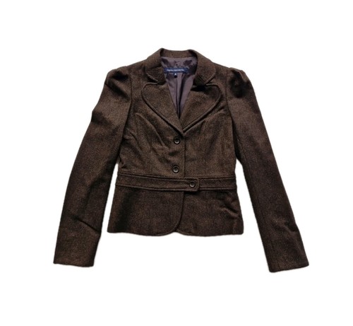 French Connection Dunkelbrauner Woll-Kurzblazer mit Fischgrätmuster für Damen. Größe UK 10. - Bild 10 von 16