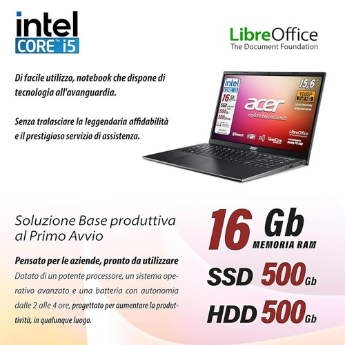 Notebook Acer Intel Core i5 1135G7 11th RAM 16 GB SSHD 1 TB 15,6 FullHD Win11Pro - Foto 6 di 22