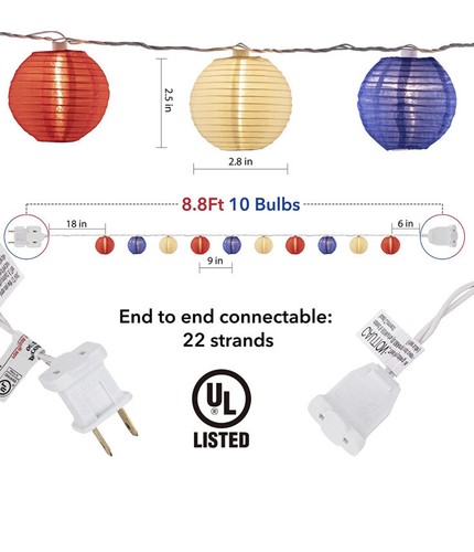 Patriotic Lantern Lights Red White Blue Balls Mini Hanging String Lights LED New - Picture 6 of 6