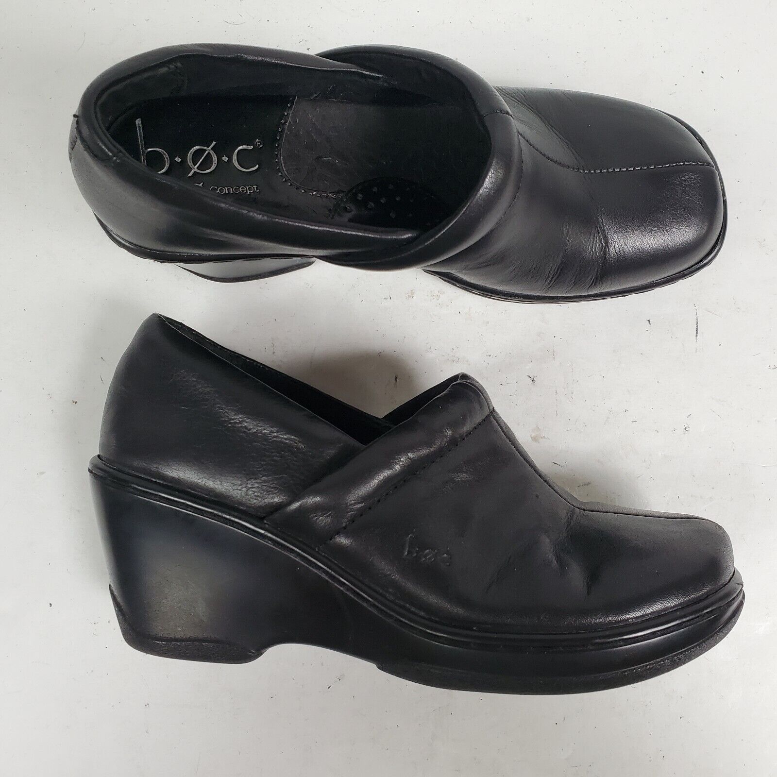 Boc Born Concept BC3596 Black Leather Clog Womens Size 6.5