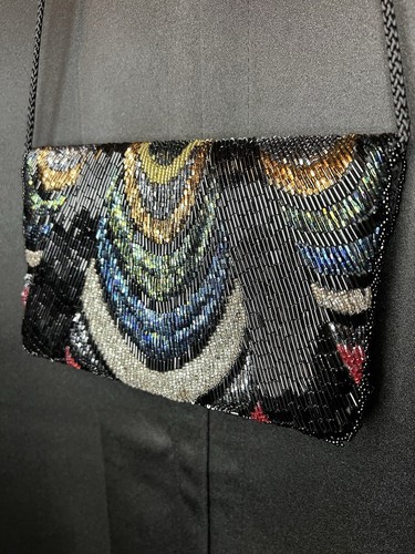 Incredible Vintage Handmade Multicolor Micro Beaded Evening Bag/Clutch Art Deco - Picture 8 of 14