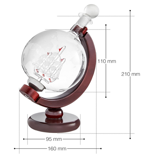 Design Whiskykaraffe Globus mit Segelschiff im Inneren, 850ml - Bild 3 von 5