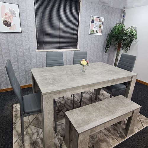 Grey kitchen Dining Table set with 4 Chairs and a Bench kitchen dining set of 6 - Picture 5 of 11