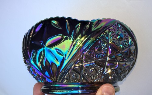 Ciotola vetro carnevale LE SMITH 7,5" iridescente dente seghettato Hobstar margherita 346 ametista - Foto 11 di 24