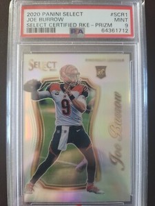 2020 Panini Select Certified Rookie Joe Burrow Rookie RC SCR1 Silver Prizm PSA 9