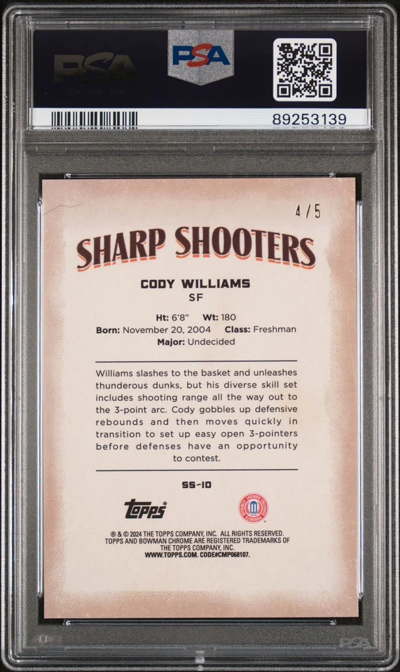 2023 Bowman U Chrome Cody Williams Sharp Shooters Red Refractor /5 PSA 8 - Image 2 of 2
