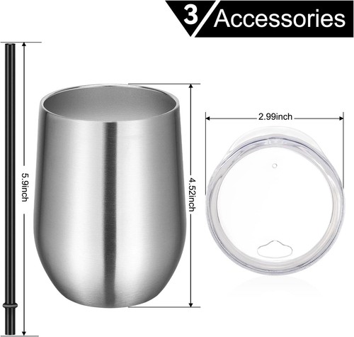 Wine Tumblers Bulk 12Oz Stainless Steel Stemless Wine Glass with Lids and Straws - Picture 6 of 11