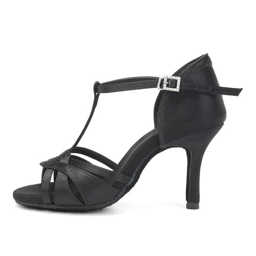 Women Ballroom Latin Dance Shoes T-strap Ladies Tango Salsa Shoes 5-8.5cm Heeled - Bild 15 von 21