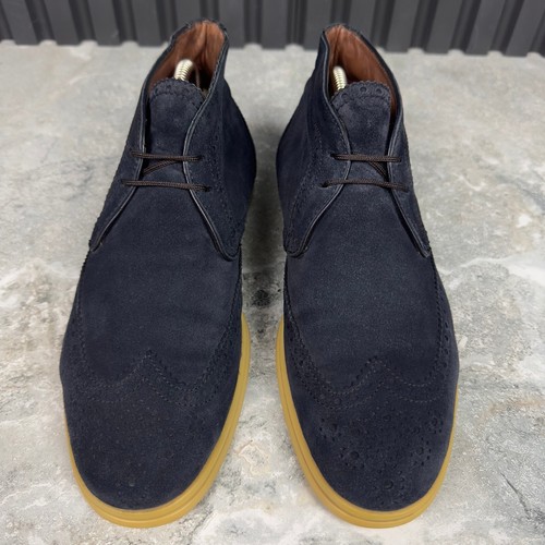 Stivali Loro Piana Open Walk Desert allacciati punta ad ala blu navy scamosciati 10 US o 40 EUR - Foto 5 di 24