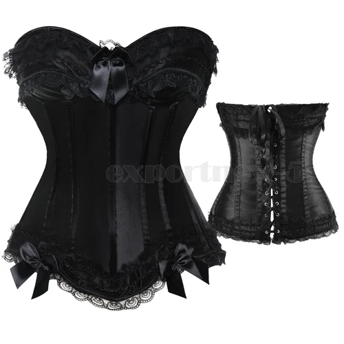Retro Steampunk Gothic Corset Burlesque Lace Up Basque Top Bustier Waist Cincher - Picture 14 of 27