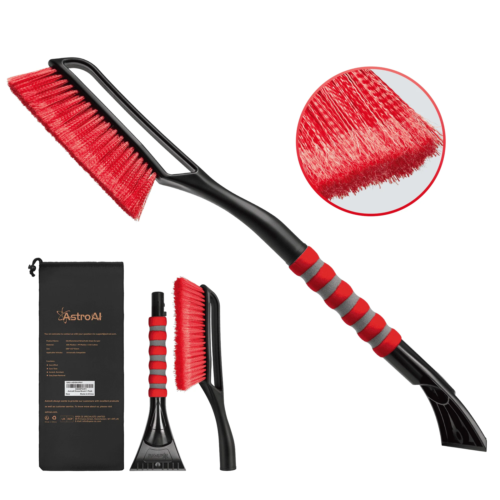 Ice Scraper and Detachable Snow Brush for Car with Foam Grip, Red, 1-Pack