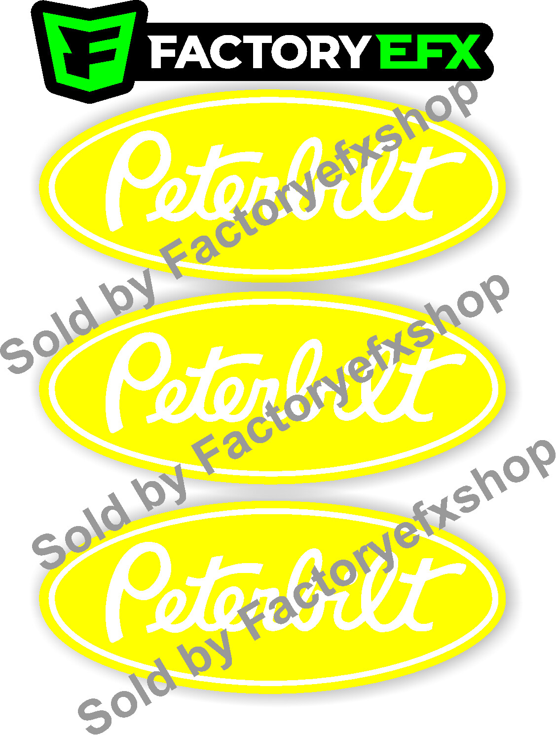 3 Yellow & White Peterbilt Grille & Hood Decals for emblems 359 379 378 353 377 