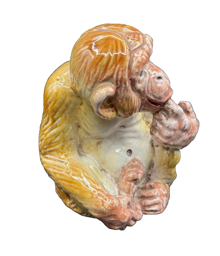 Vintage Italy Majolica Pottery Yellow Brown Monkey Sculpture - Picture 6 of 12