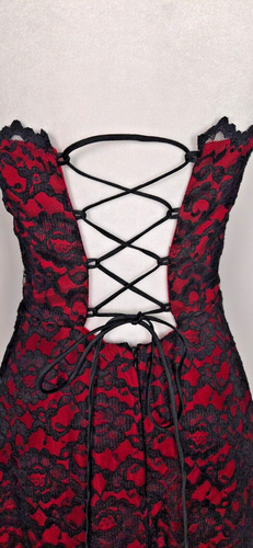 Vtg Womens Dress 4 Black Lace Overlay Strapless Petticoat Whimsigoth Vamp Witchy - Picture 9 of 21