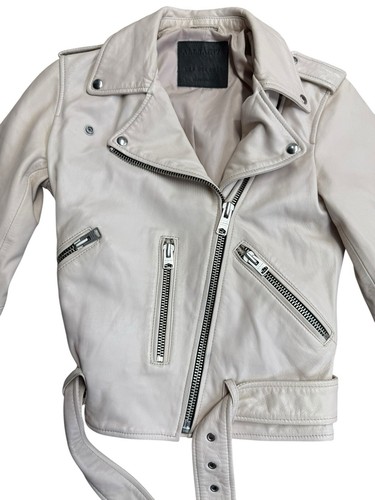 ALLSAINTS Anderson Sheepskin Leather Zip Front Biker Jacket White Size 4 US - Picture 6 of 13